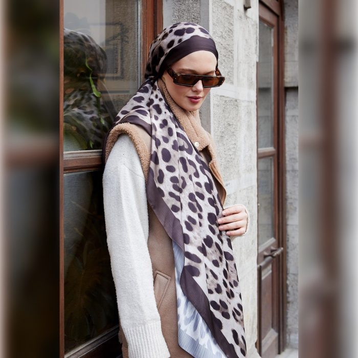 Fivescarf Leopar Desen Brand Şal Acı Kahve