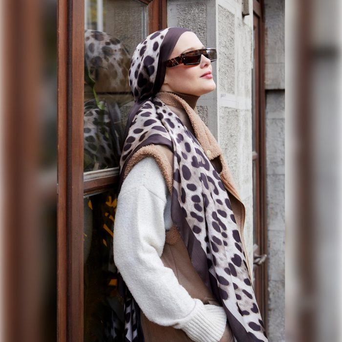 Fivescarf Leopar Desen Brand Şal Acı Kahve