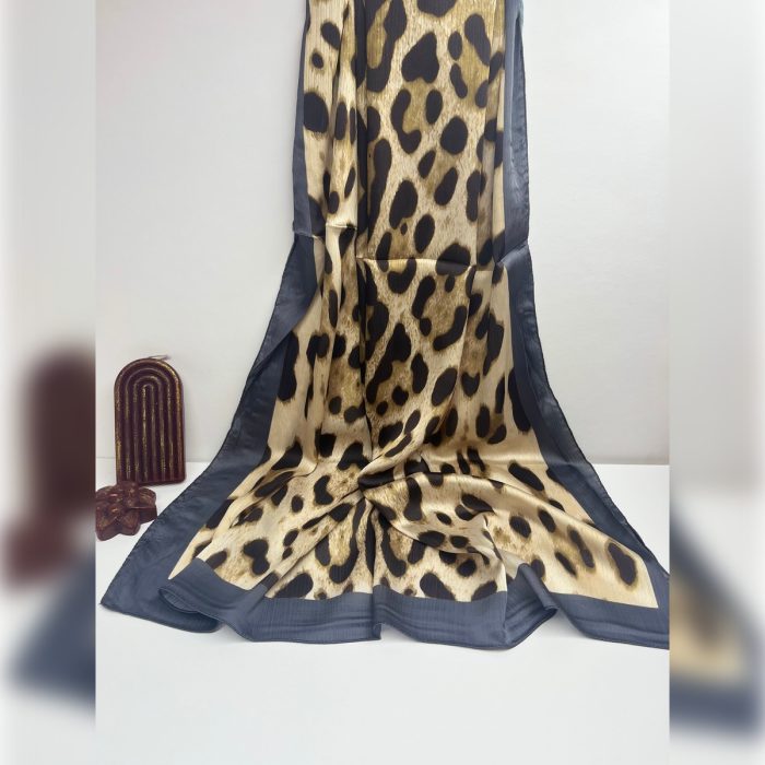 Fivescarf Leopar Desen Brand Şal Füme