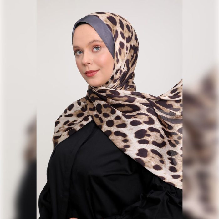 Fivescarf Leopar Desen Brand Şal Füme