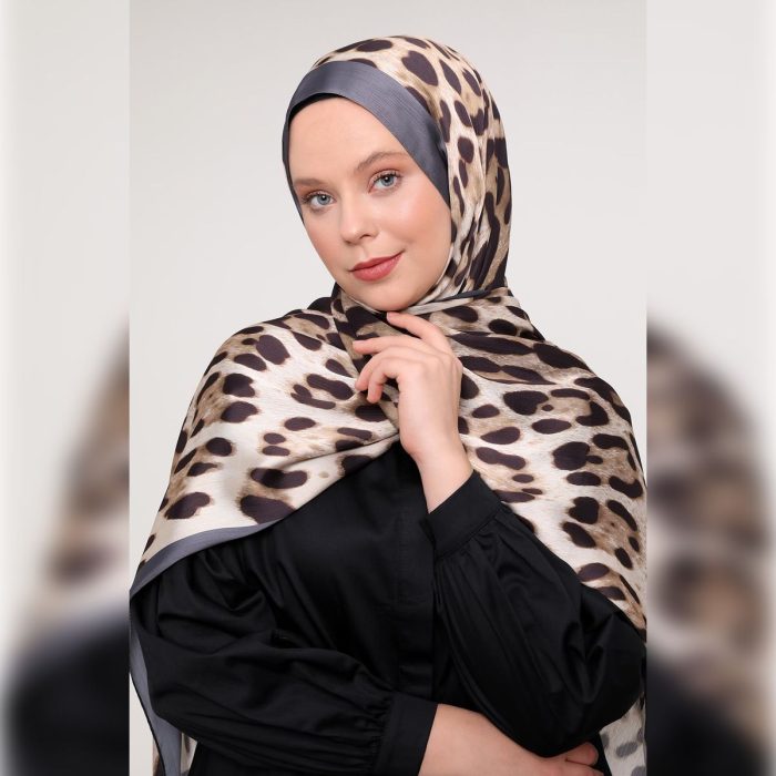 Fivescarf Leopar Desen Brand Şal Füme