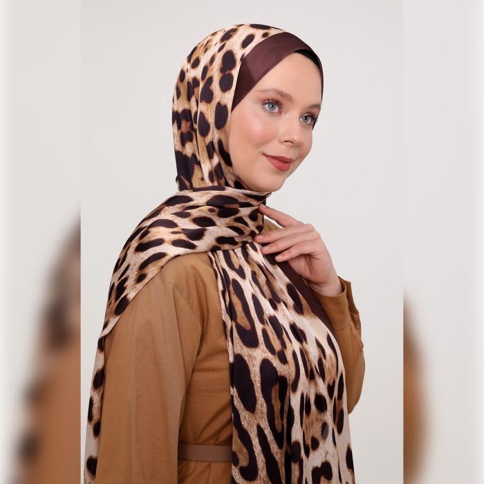 Fivescarf Leopar Desen Brand Şal Kahverengi