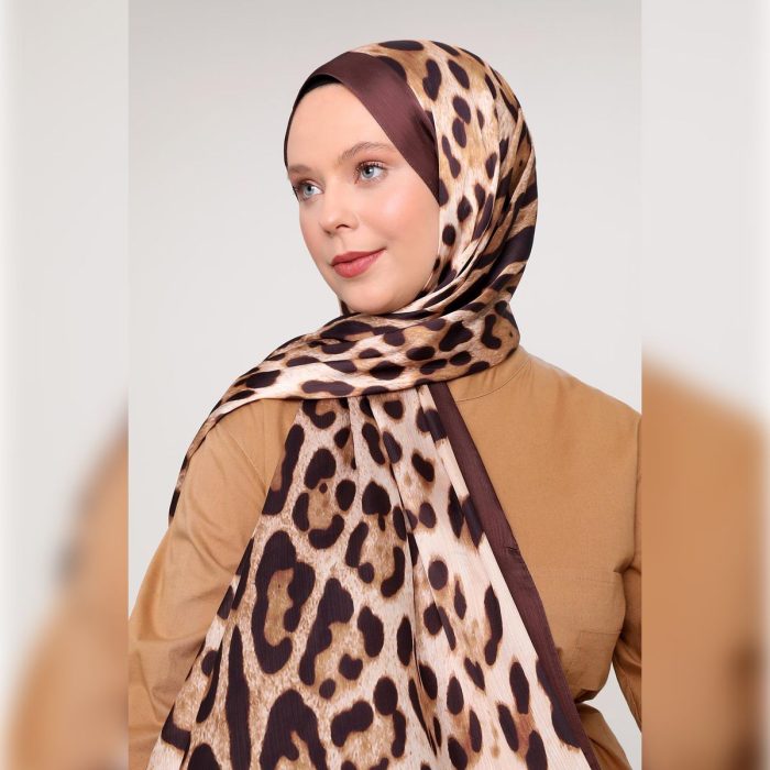 Fivescarf Leopar Desen Brand Şal Kahverengi