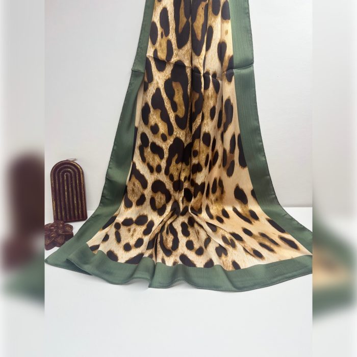 Fivescarf Leopar Desen Brand Şal Koyu Çağla