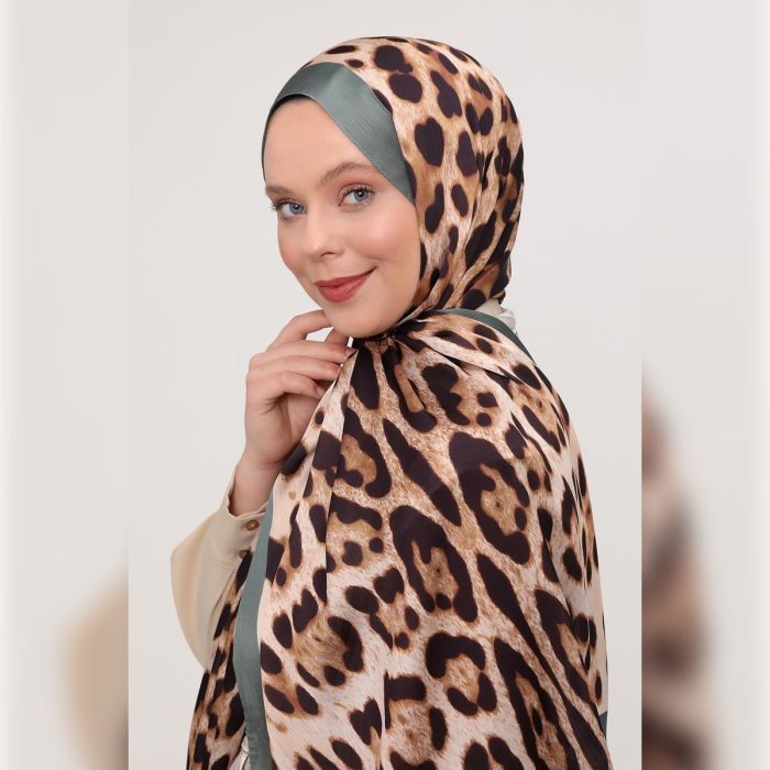 Fivescarf Leopar Desen Brand Şal Koyu Çağla