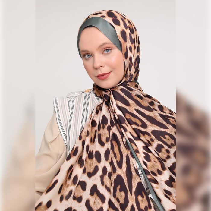 Fivescarf Leopar Desen Brand Şal Koyu Çağla