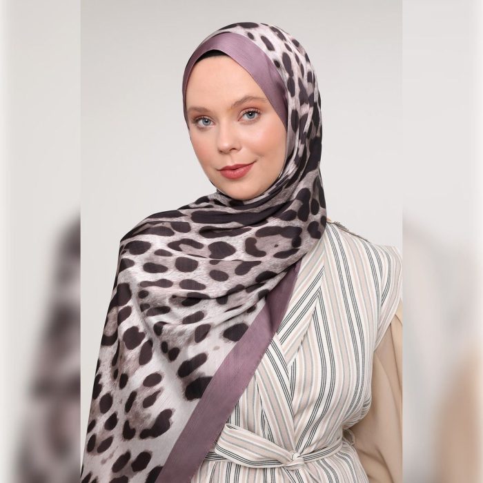 Fivescarf Leopar Desen Brand Şal Koyu Lavanta