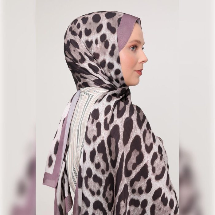 Fivescarf Leopar Desen Brand Şal Koyu Lavanta