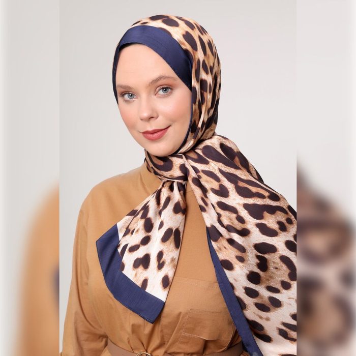 Fivescarf Leopar Desen Brand Şal Lacivert