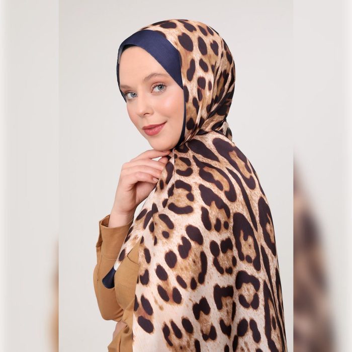 Fivescarf Leopar Desen Brand Şal Lacivert