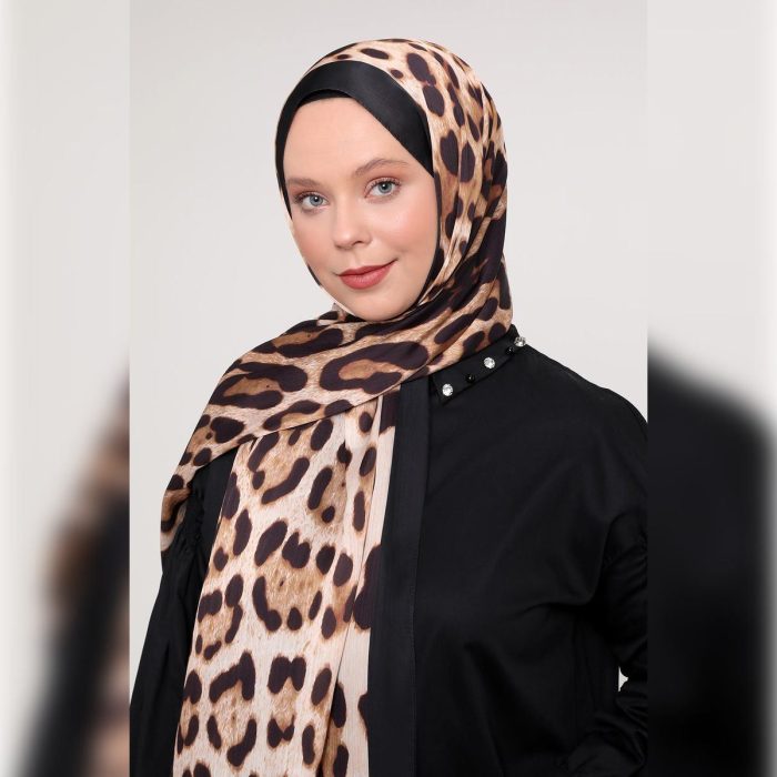 Fivescarf Leopar Desen Brand Şal Siyah