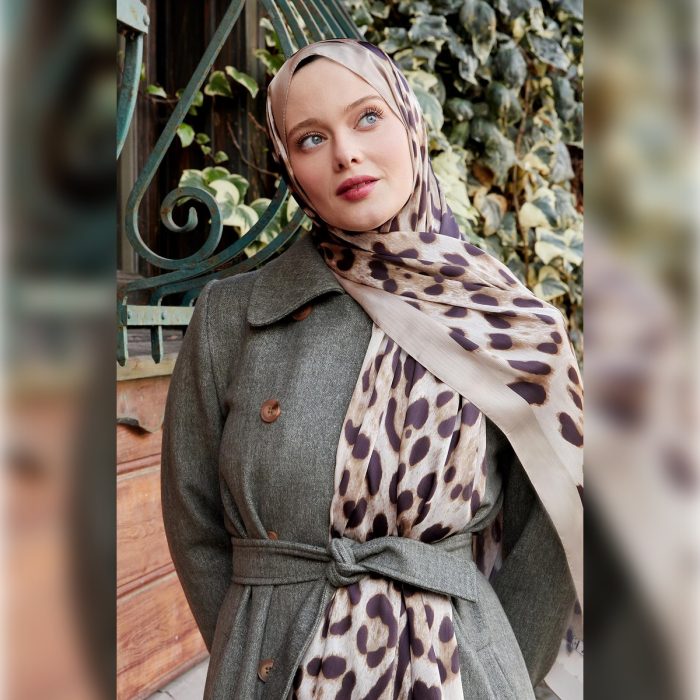 Fivescarf Leopar Desen Brand Şal Sütlü Kahve