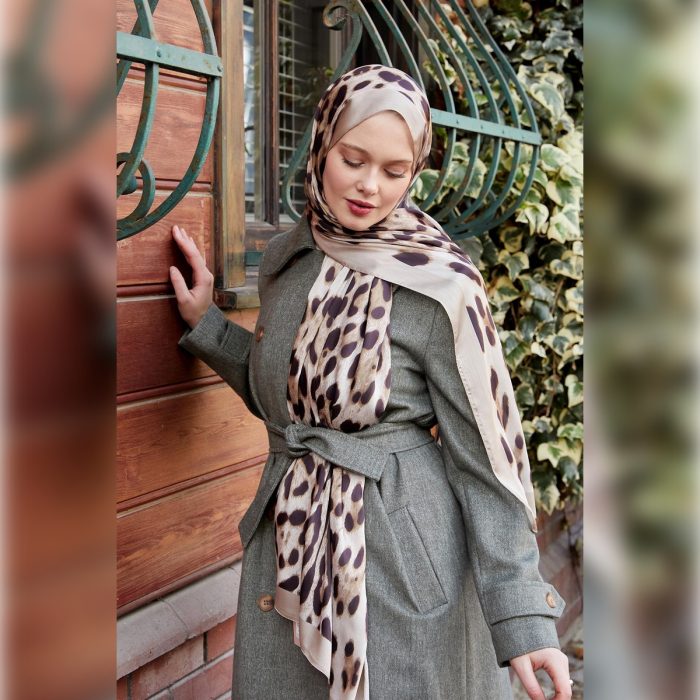 Fivescarf Leopar Desen Brand Şal Sütlü Kahve