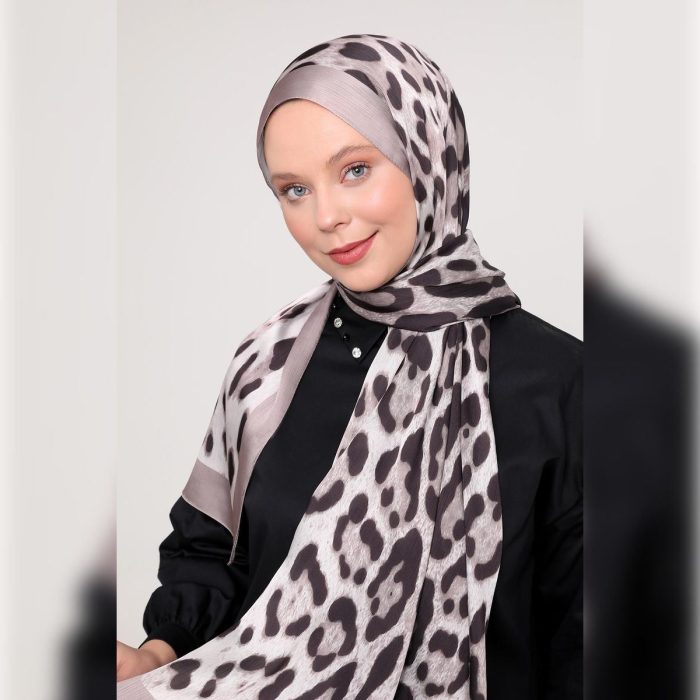 Fivescarf Leopar Desen Brand Şal Vizon