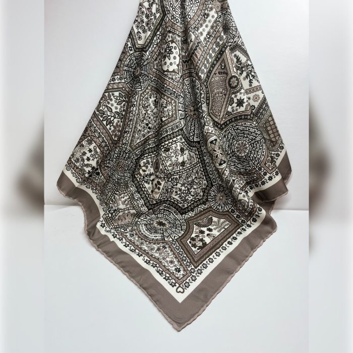 Fivescarf Etnik Desen Twill Polyester Eşarp Vizon