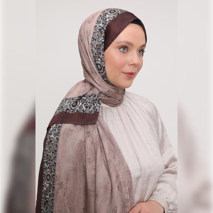 Fivescarf Şerit Desen Brand Şal Sütlü Kahve