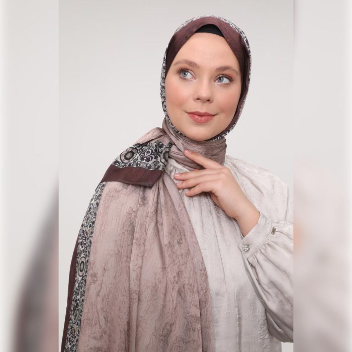 Fivescarf Şerit Desen Brand Şal Sütlü Kahve