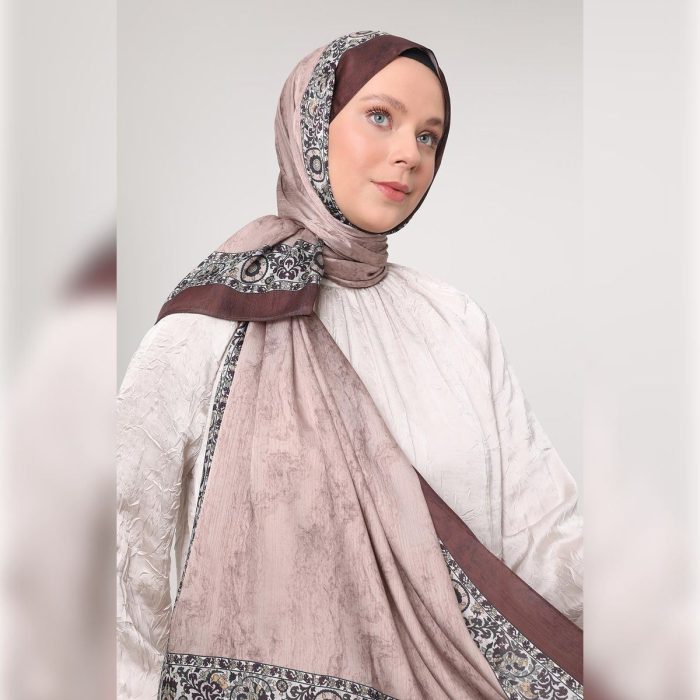 Fivescarf Şerit Desen Brand Şal Sütlü Kahve